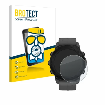 Face avant d’un emballage produit avec le logo de la marque BROTECT. À côté, l’appareil Garmin Descent G1 est représenté avec 