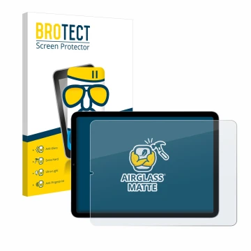 Face avant d’un emballage produit avec le logo de la marque BROTECT. À côté, l’appareil Apple iPad Air 5 WiFi 2022 (5ème Gen.)