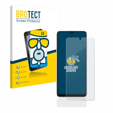 Face avant d’un emballage produit avec le logo de la marque BROTECT. À côté, l’appareil Samsung Galaxy A33 5G est représenté a