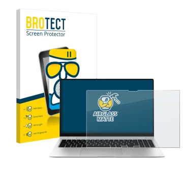 Face avant d’un emballage produit avec le logo de la marque BROTECT. À côté, l’appareil Samsung Galaxy Book2 Pro 360 15.6