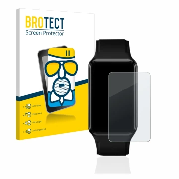 Face avant d’un emballage produit avec le logo de la marque BROTECT. À côté, l’appareil Oppo Watch Free est représenté avec la