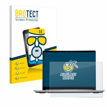 Face avant d’un emballage produit avec le logo de la marque BROTECT. À côté, l’appareil Framework Laptop 13 est représenté ave