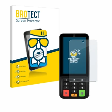 Face avant d’un emballage produit avec le logo de la marque BROTECT. À côté, l’appareil Pax A35 est représenté avec la protect