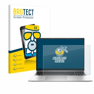 Face avant d’un emballage produit avec le logo de la marque BROTECT. À côté, l’appareil HP EliteBook 840 G9 est représenté ave