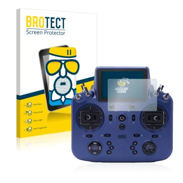 Face avant d’un emballage produit avec le logo de la marque BROTECT. À côté, l’appareil FrSky Tandem X18 est représenté avec l