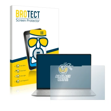 Face avant d’un emballage produit avec le logo de la marque BROTECT. À côté, l’appareil Dell XPS 13 Plus 9320 Touch est représ