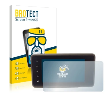 Face avant d’un emballage produit avec le logo de la marque BROTECT. À côté, l’appareil Dacia Duster 2 MediaDisplay est représ