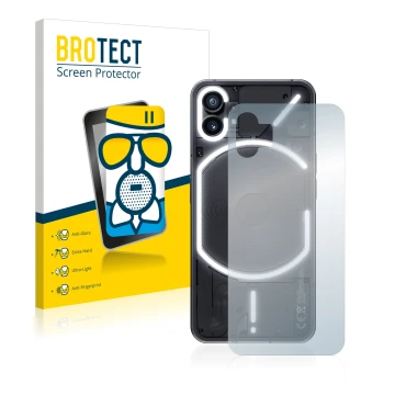 Face avant d’un emballage produit avec le logo de la marque BROTECT. À côté, l’appareil Nothing Phone (1) (Arrière) est représ