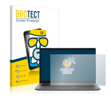 Face avant d’un emballage produit avec le logo de la marque BROTECT. À côté, l’appareil Dell Latitude 14 7430 est représenté a