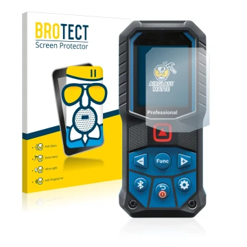 Face avant d’un emballage produit avec le logo de la marque BROTECT. À côté, l’appareil Bosch GLM 50-27 C est représenté avec 