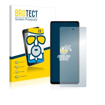 Face avant d’un emballage produit avec le logo de la marque BROTECT. À côté, l’appareil Blackview A100 est représenté avec la 