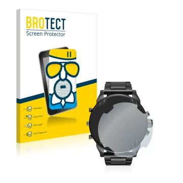 Face avant d’un emballage produit avec le logo de la marque BROTECT. À côté, l’appareil Diesel DZ7395 Mr. Daddy 2.0 est représ