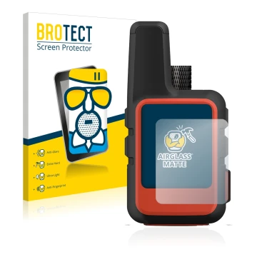 Face avant d’un emballage produit avec le logo de la marque BROTECT. À côté, l’appareil Garmin inReach Mini 2 est représenté a