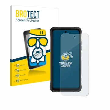 Face avant d’un emballage produit avec le logo de la marque BROTECT. À côté, l’appareil Umidigi Bison 2 est représenté avec la