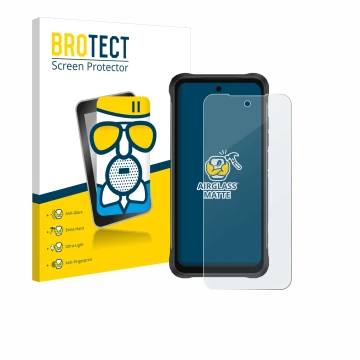 Face avant d’un emballage produit avec le logo de la marque BROTECT. À côté, l’appareil Umidigi Bison 2 Pro est représenté ave