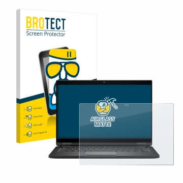 Face avant d’un emballage produit avec le logo de la marque BROTECT. À côté, l’appareil Dell Latitude 7390 2-in-1 Business est