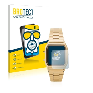 Face avant d’un emballage produit avec le logo de la marque BROTECT. À côté, l’appareil Casio AQ-230GA est représenté avec la 