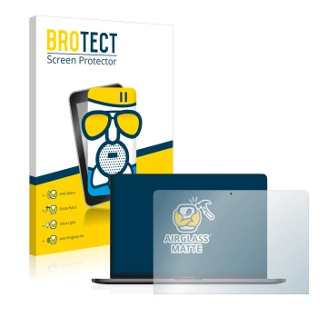 Face avant d’un emballage produit avec le logo de la marque BROTECT. À côté, l’appareil Apple MacBook Pro 13