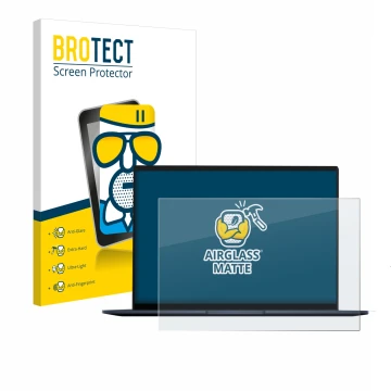 Face avant d’un emballage produit avec le logo de la marque BROTECT. À côté, l’appareil ASUS ZenBook 14 OLED est représenté av