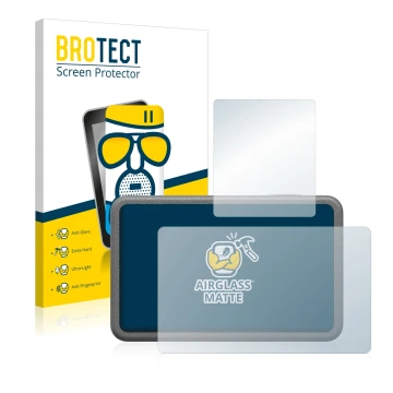 Face avant d’un emballage produit avec le logo de la marque BROTECT. À côté, l’appareil DJI Osmo Action 3 est représenté avec 