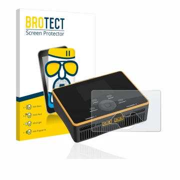 Face avant d’un emballage produit avec le logo de la marque BROTECT. À côté, l’appareil Junsi iCharger DX8 Duo est représenté 