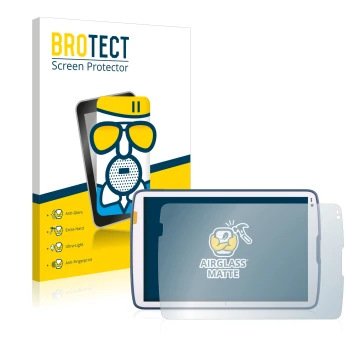 Face avant d’un emballage produit avec le logo de la marque BROTECT. À côté, l’appareil Zebra ET45 10.1