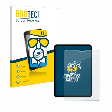 Face avant d’un emballage produit avec le logo de la marque BROTECT. À côté, l’appareil Apple iPad Pro 11