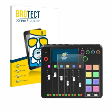 Face avant d’un emballage produit avec le logo de la marque BROTECT. À côté, l’appareil Rode Rodecaster Pro II est représenté 