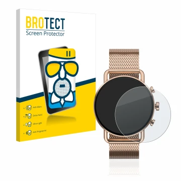 Face avant d’un emballage produit avec le logo de la marque BROTECT. À côté, l’appareil Skagen Falster Gen 6 (41 mm) est repré