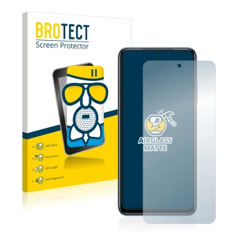 Face avant d’un emballage produit avec le logo de la marque BROTECT. À côté, l’appareil Xiaomi Poco M5s est représenté avec la