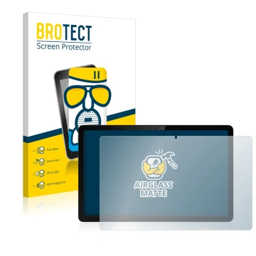 Face avant d’un emballage produit avec le logo de la marque BROTECT. À côté, l’appareil realme Pad 10.4