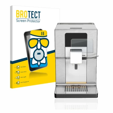 Face avant d’un emballage produit avec le logo de la marque BROTECT. À côté, l’appareil Krups Intuition Experience+ EA877D10 e