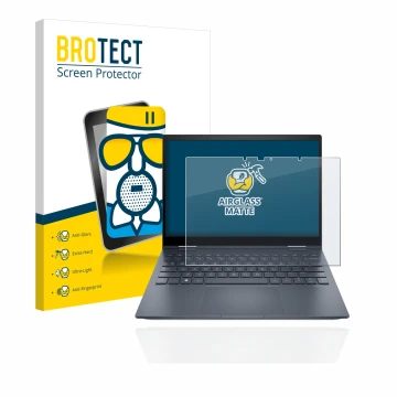 Face avant d’un emballage produit avec le logo de la marque BROTECT. À côté, l’appareil HP Envy x360 13-bfxxx est représenté a