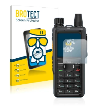 Face avant d’un emballage produit avec le logo de la marque BROTECT. À côté, l’appareil Hytera HP 685 est représenté avec la p