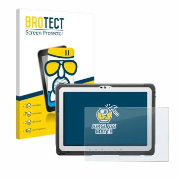 Face avant d’un emballage produit avec le logo de la marque BROTECT. À côté, l’appareil Panasonic Toughbook FZ-A3 est représen