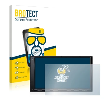 Face avant d’un emballage produit avec le logo de la marque BROTECT. À côté, l’appareil Atoto A6 PF 7 Zoll est représenté avec