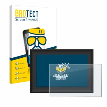 Face avant d’un emballage produit avec le logo de la marque BROTECT. À côté, l’appareil Yenock Digitaler Bilderrahmen 10.1 Zol