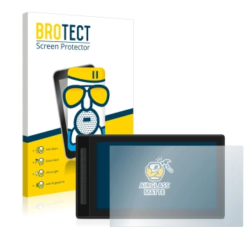 Face avant d’un emballage produit avec le logo de la marque BROTECT. À côté, l’appareil Huion Kamvas Pro 16 (2.5K) est représe