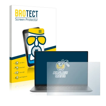 Face avant d’un emballage produit avec le logo de la marque BROTECT. À côté, l’appareil Dell Precision 5570 Non-Touch est repr