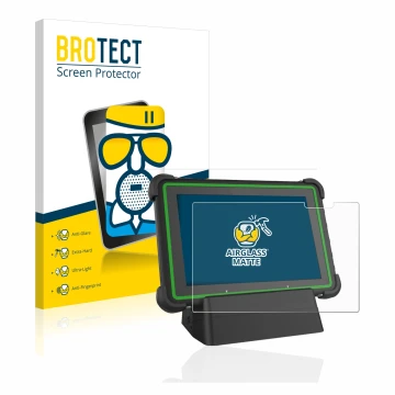 Face avant d’un emballage produit avec le logo de la marque BROTECT. À côté, l’appareil Hella Gutmann Mega Macs X (tablet) est