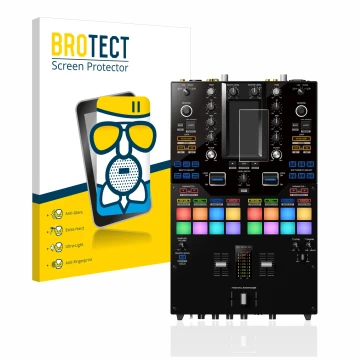 Face avant d’un emballage produit avec le logo de la marque BROTECT. À côté, l’appareil Pioneer DJM-S11 est représenté avec la