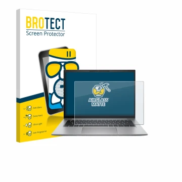 Face avant d’un emballage produit avec le logo de la marque BROTECT. À côté, l’appareil HP Zbook Firefly 14 G9 est représenté 