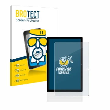 Face avant d’un emballage produit avec le logo de la marque BROTECT. À côté, l’appareil Blackview Tab 16 est représenté avec l