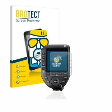 Face avant d’un emballage produit avec le logo de la marque BROTECT. À côté, l’appareil Godox XPro II est représenté avec la p