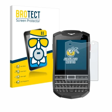 Face avant d’un emballage produit avec le logo de la marque BROTECT. À côté, l’appareil Unihertz Titan Pocket est représenté a