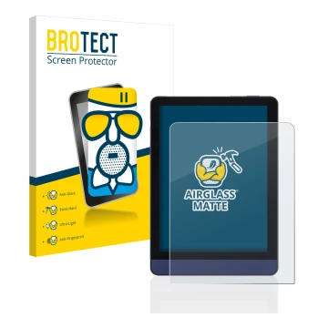 Face avant d’un emballage produit avec le logo de la marque BROTECT. À côté, l’appareil Meebook M6 6