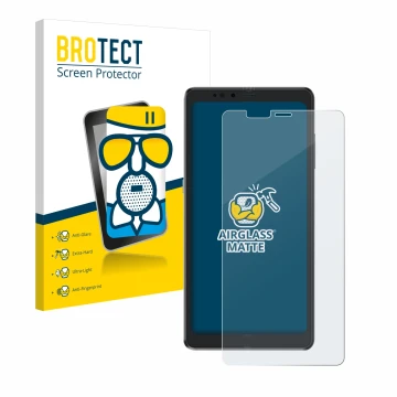 Face avant d’un emballage produit avec le logo de la marque BROTECT. À côté, l’appareil Hisense A9 est représenté avec la prot