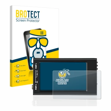 Face avant d’un emballage produit avec le logo de la marque BROTECT. À côté, l’appareil SDRGEEK NanoVNA-F V2 est représenté av