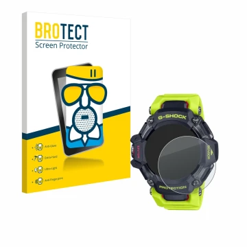 Face avant d’un emballage produit avec le logo de la marque BROTECT. À côté, l’appareil Casio G-Shock GBD-H2000 est représenté