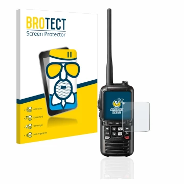 Face avant d’un emballage produit avec le logo de la marque BROTECT. À côté, l’appareil Standard Horizon HX890 est représenté 